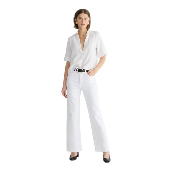 J Crew Slim Wide Leg Jean White Denim Raw Hem Womens Size 29 High Waist Slimming - Picture 1 of 16